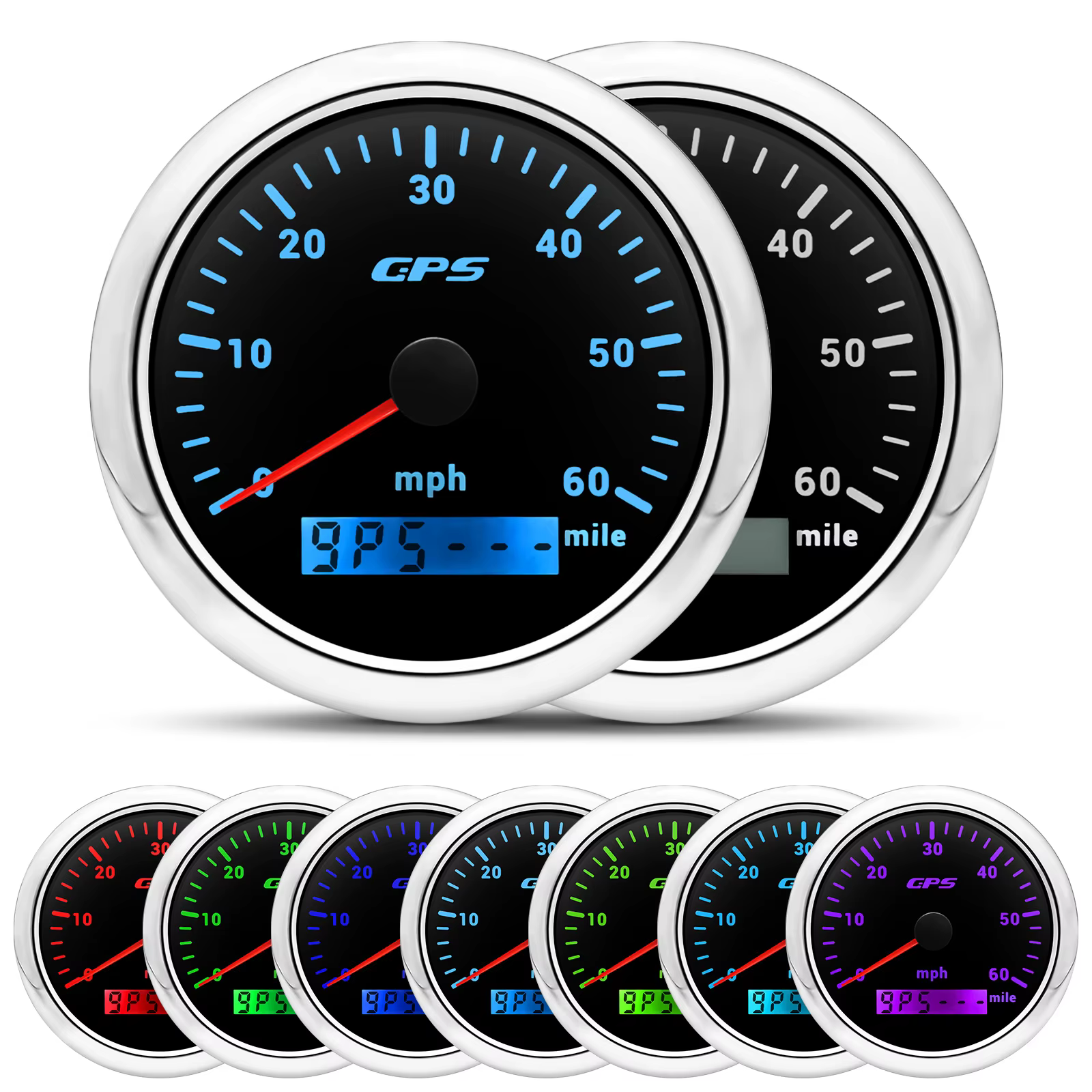 Velocímetro GPS de 85 mm con retroiluminación multicolor