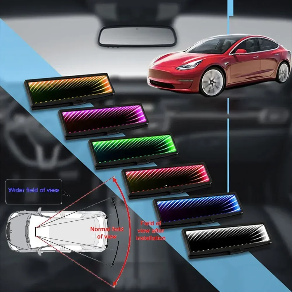 Espejo retrovisor interior Universal para coche, retrovisor 3D con CLIP, LED iluminado, ABS, estilo de coche, piezas de automóviles planas