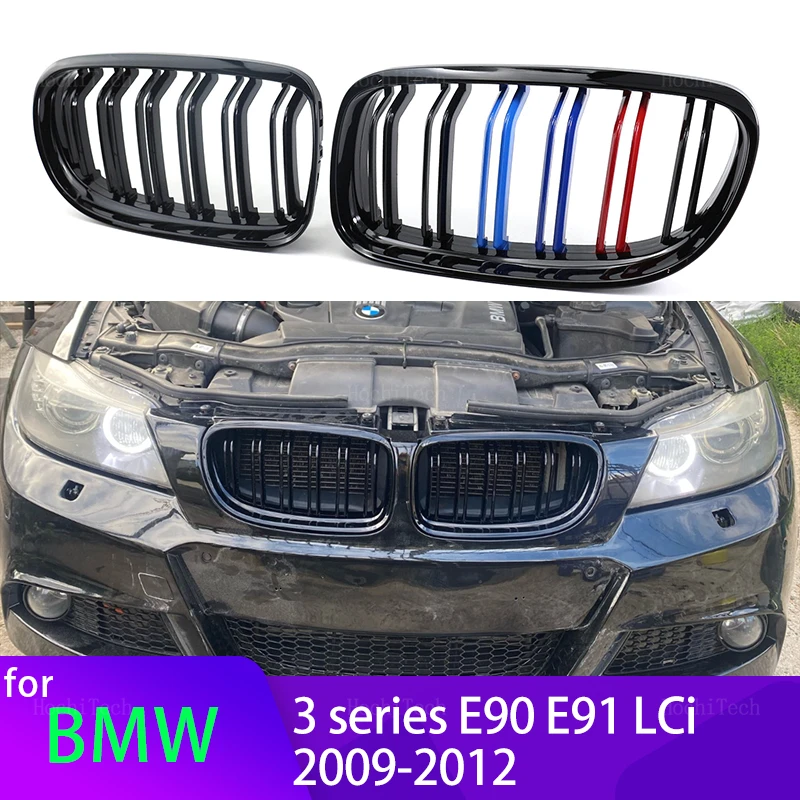 Rejilla frontal doble listón negro brillante BMW Serie 3 E90 E91 LCI