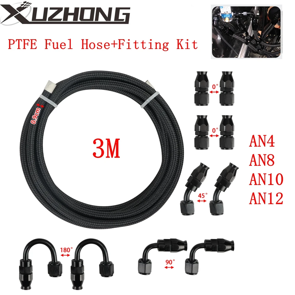 Manguera de combustible trenzada de nailon AN4–AN12 negra