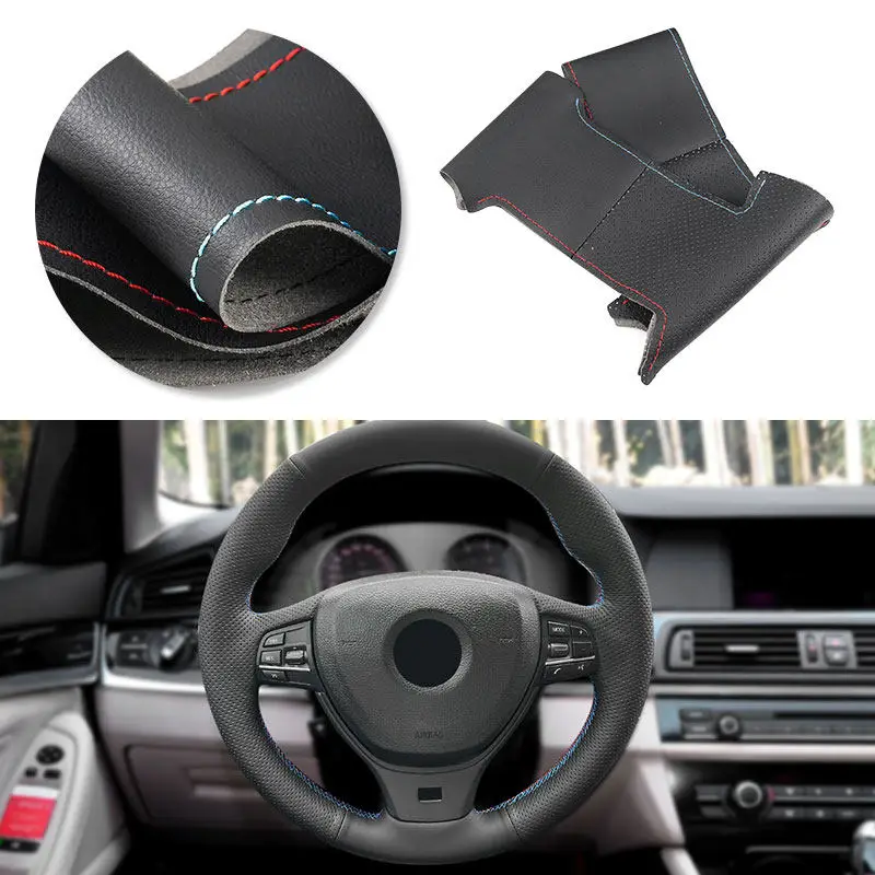 Funda de volante BMW F10/F07/F12/F13/F06/F01/F02 de cuero negro