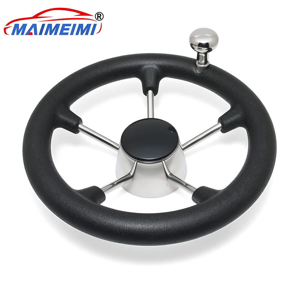 Volante marino negro en acero inoxidable con antideslizante y perilla