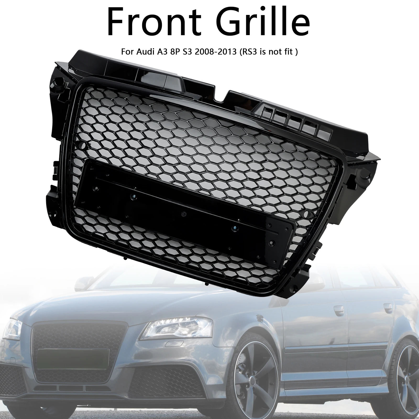 Parrilla delantera tipo panal estilo RS3 para Audi A3 8P 2008-2013