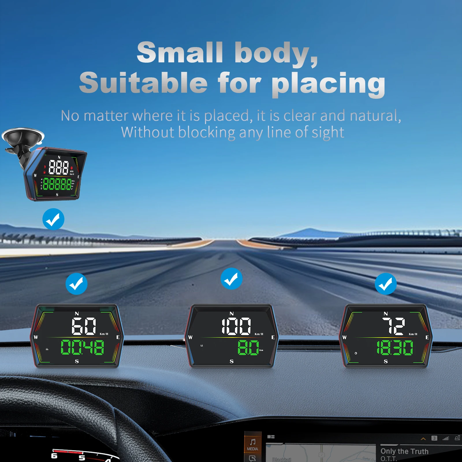 Medidor velocidad digital coche con pantalla frontal GPS y alarmas - imagen 3