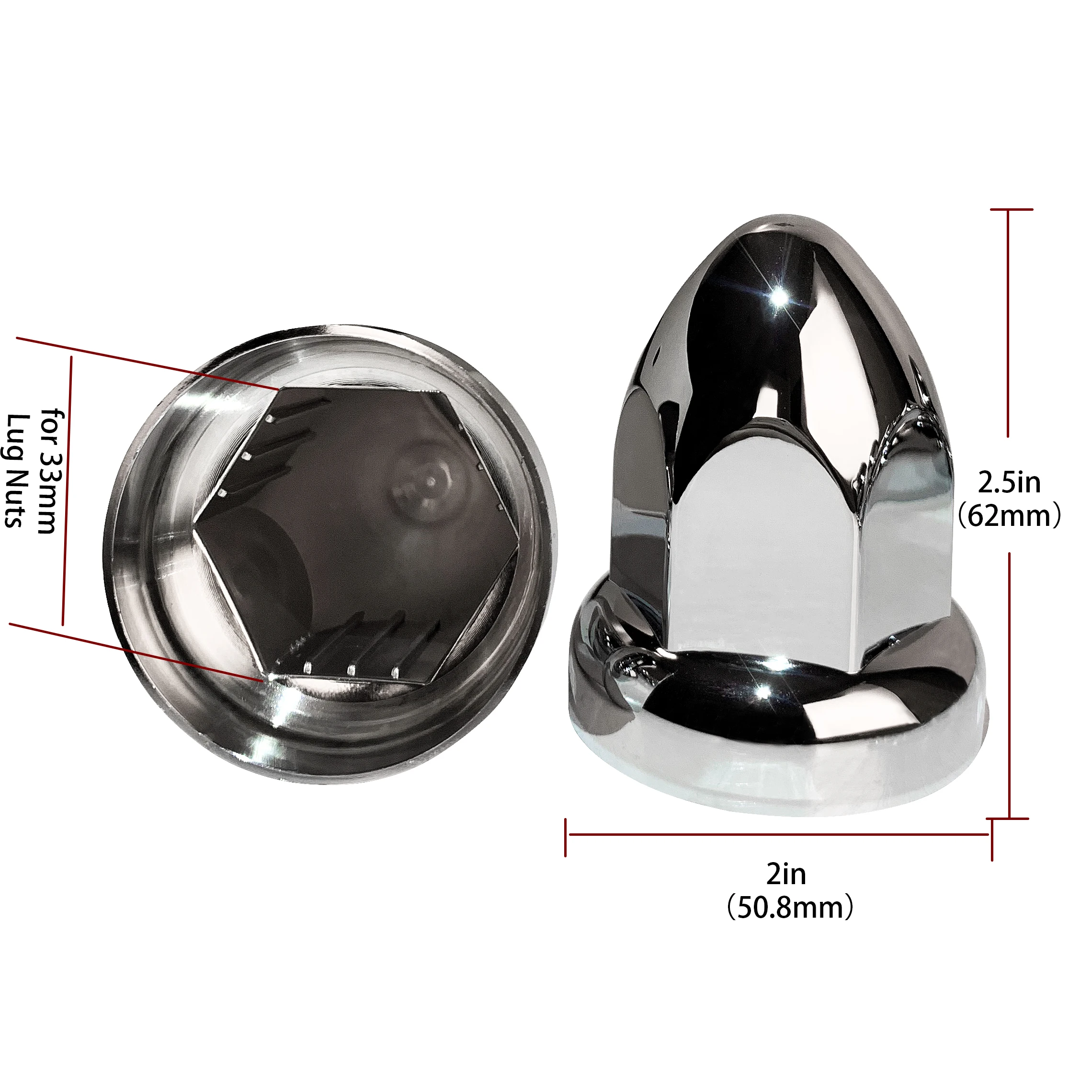 Tapas de tuercas cromadas ABS 33mm – 20 uds para semirremolques - imagen 3
