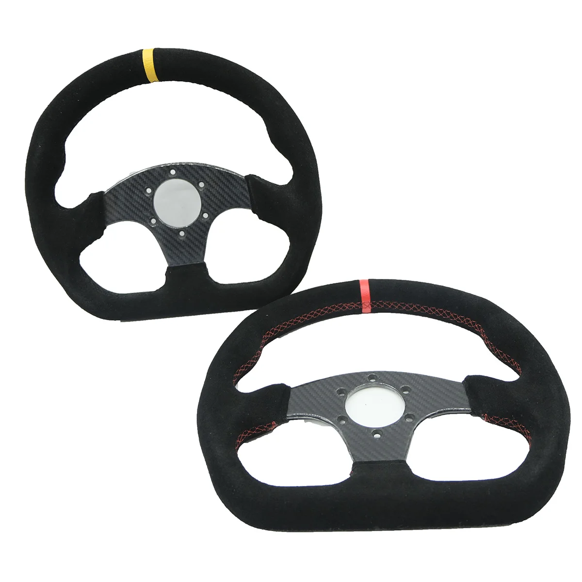 Volante racing plano fibra de carbono con gamuza azul/amarillo - imagen 2