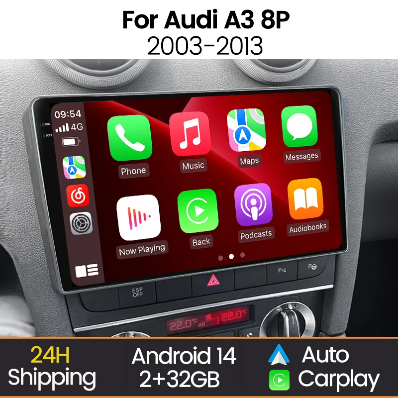 MEKEDE Radio inalámbrica con CarPlay y Android Auto para Audi A3 8P