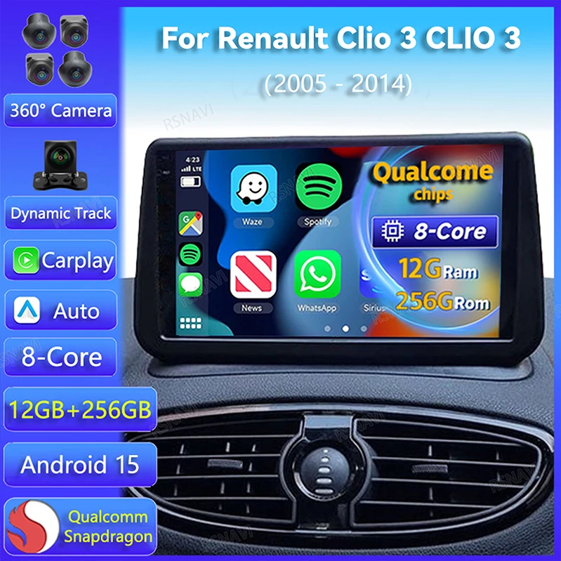 Radio Android 15 con CarPlay y GPS para Renault Clio III (2005-2014)