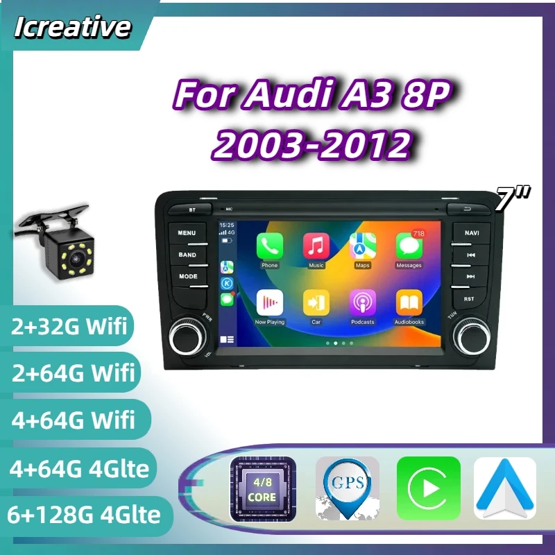 Radio Android coche CarPlay inalámbrico – Audi A3 8P 7 pulgadas