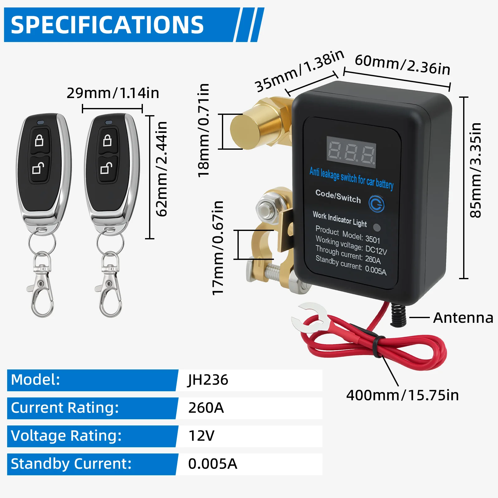 Desconectador de batería remoto 12 V 260 A para coche y camión - imagen 2