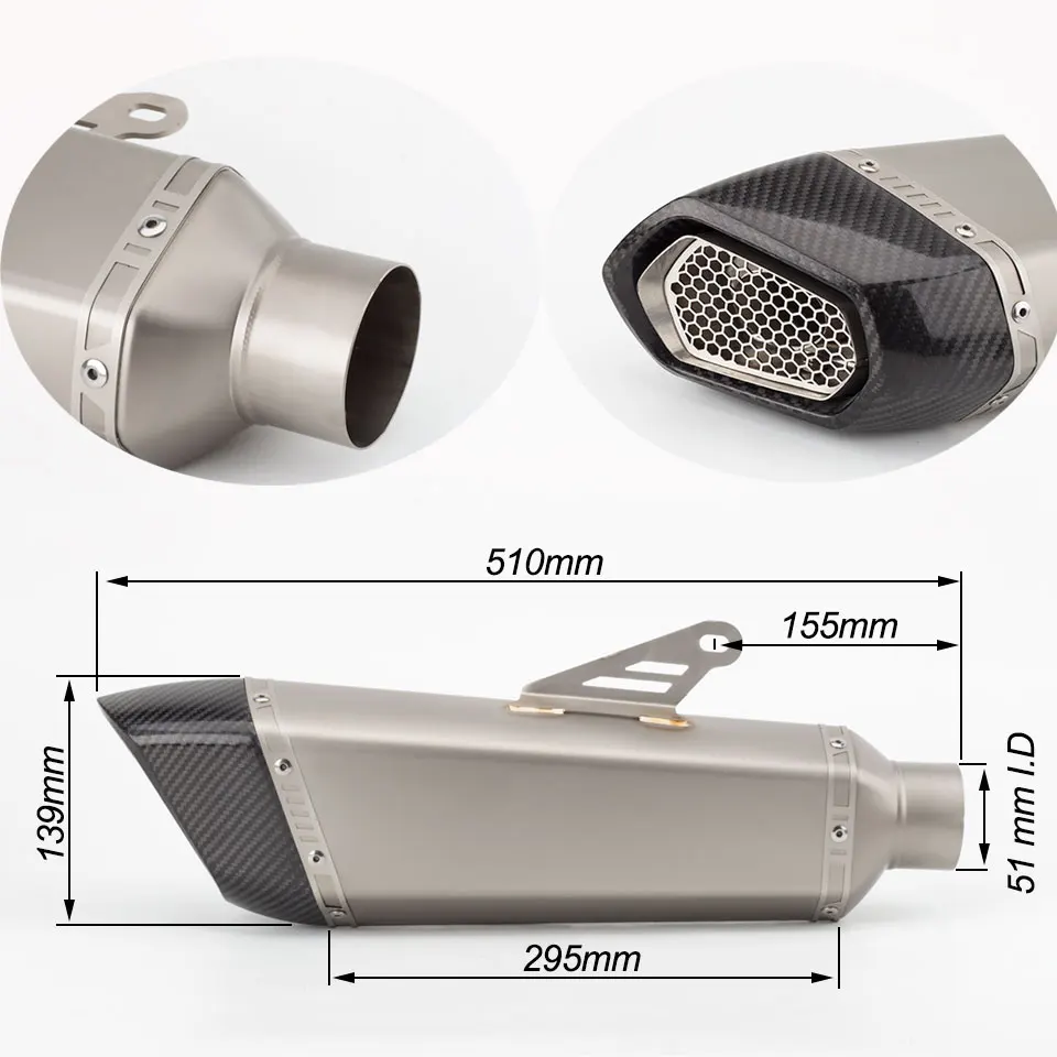 Silencioso universal de fibra de carbono 36-51 mm para escape moto - imagen 4