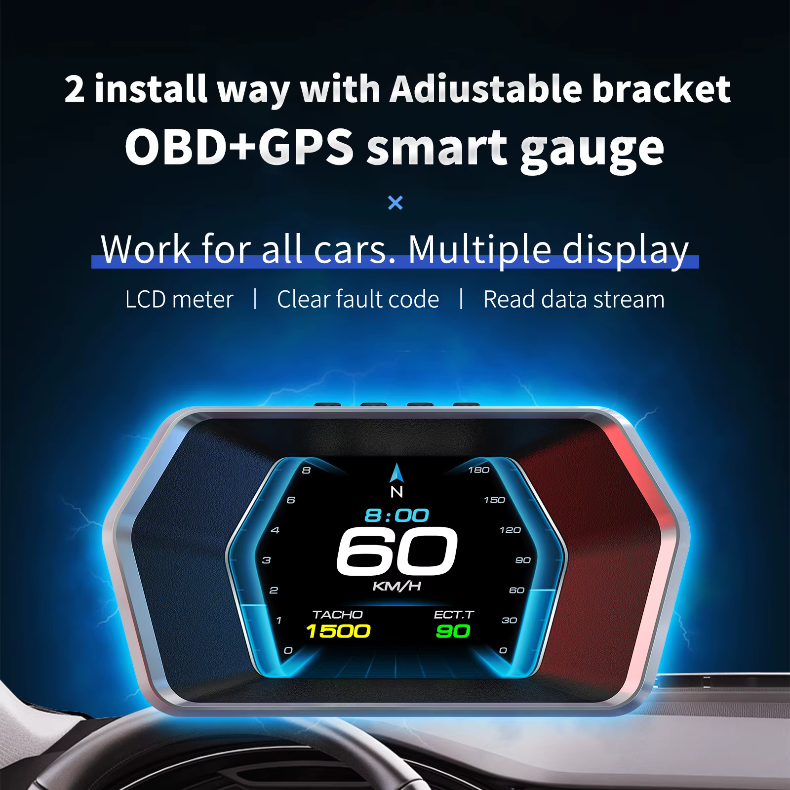 Pantalla HUD P17 con GPS y OBD2 para aviso de velocidad - imagen 5