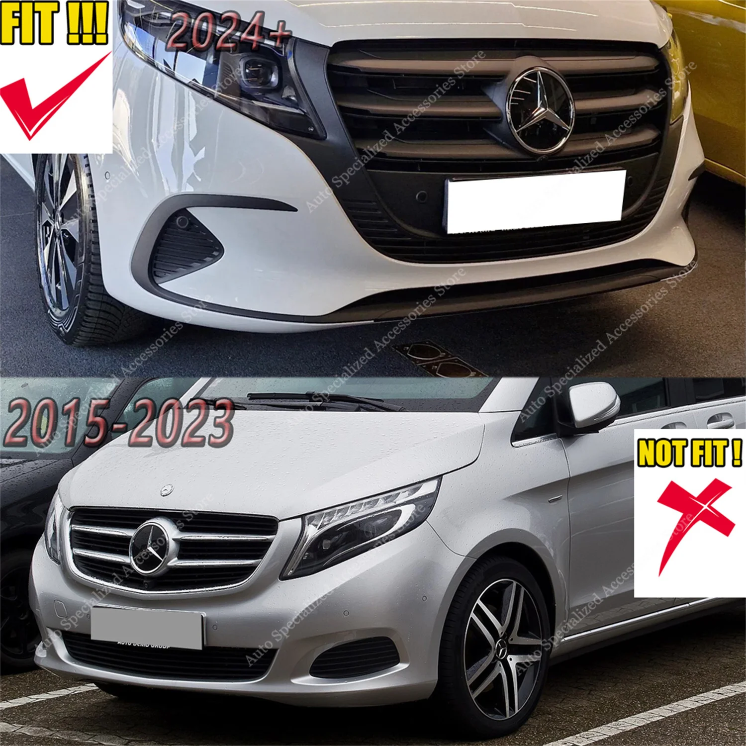 Alerón divisor estilo Maxton montado en parachoques delantero de Mercedes W447