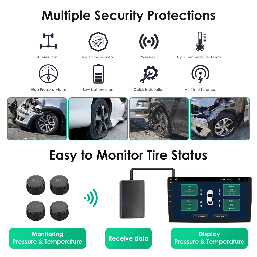 OSSURET Sistema TPMS y radio multimedia Android con USB para coche - imagen 4