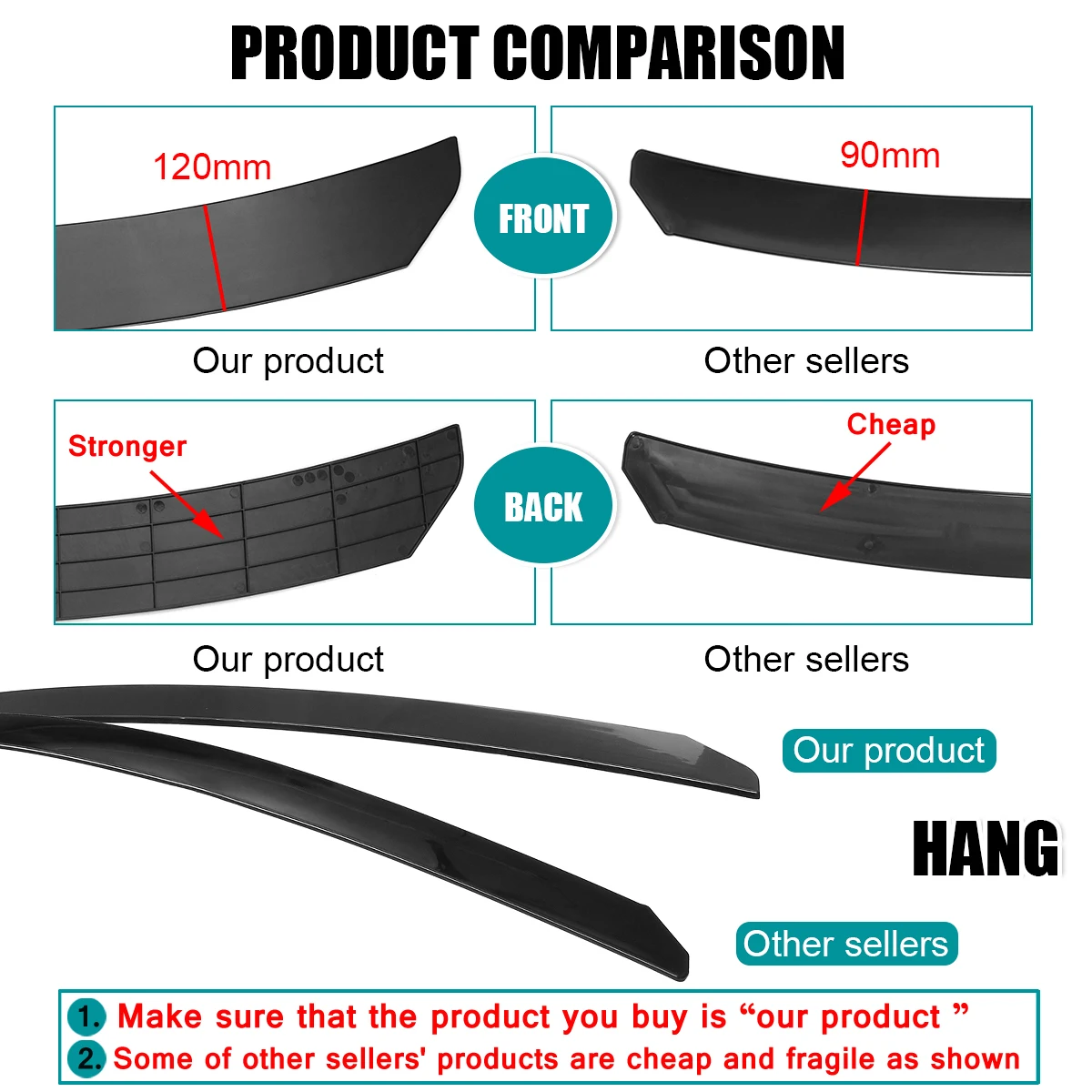 3 uds alerón Universal para coche parachoques de barbilla Kit de carrocería de labio de parachoques delantero difusor divisor para Dodge Honda Subaru fibra de carbono negra - imagen 4