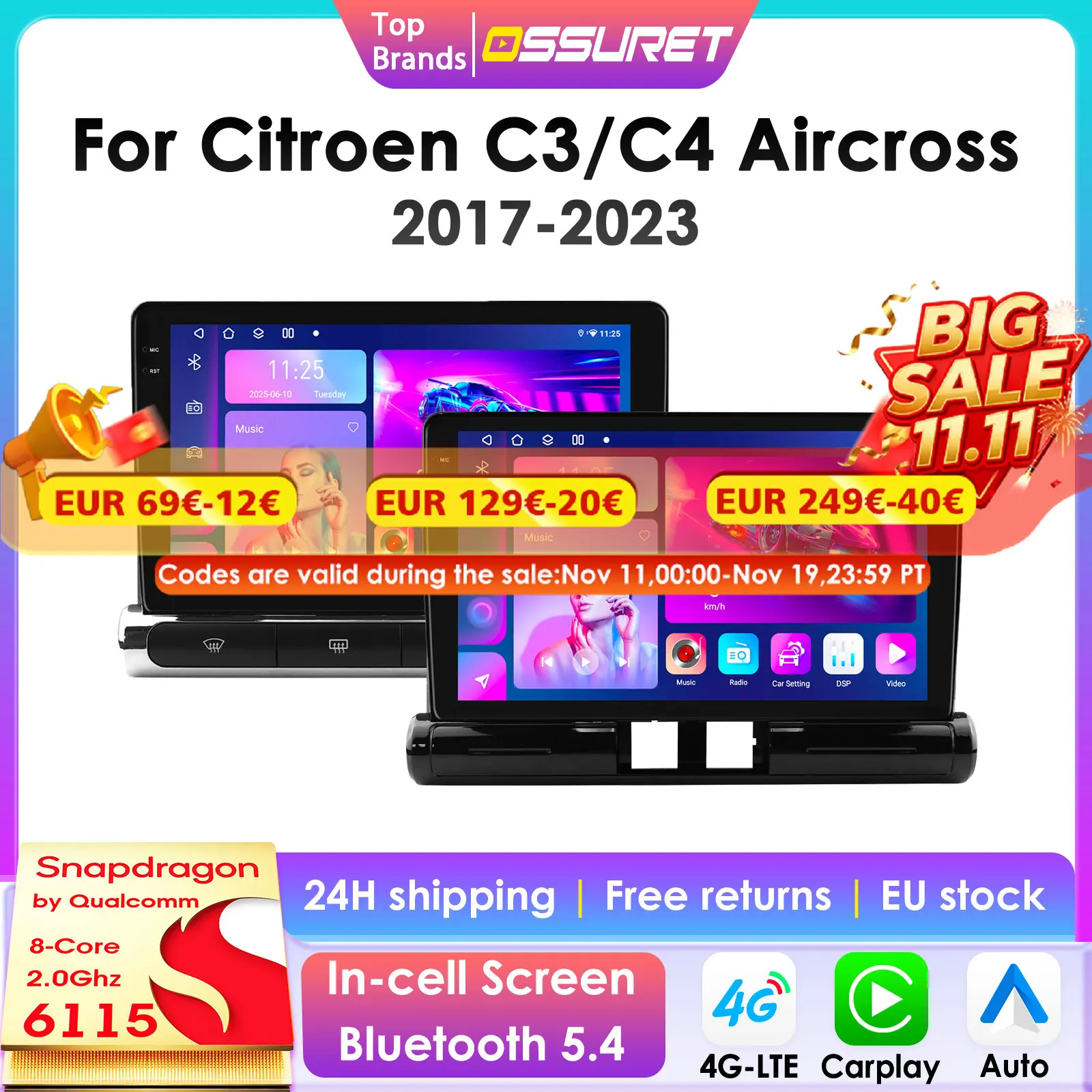 Radio multimedia 2 DIN con GPS y CarPlay – Citroën C3 Aircross