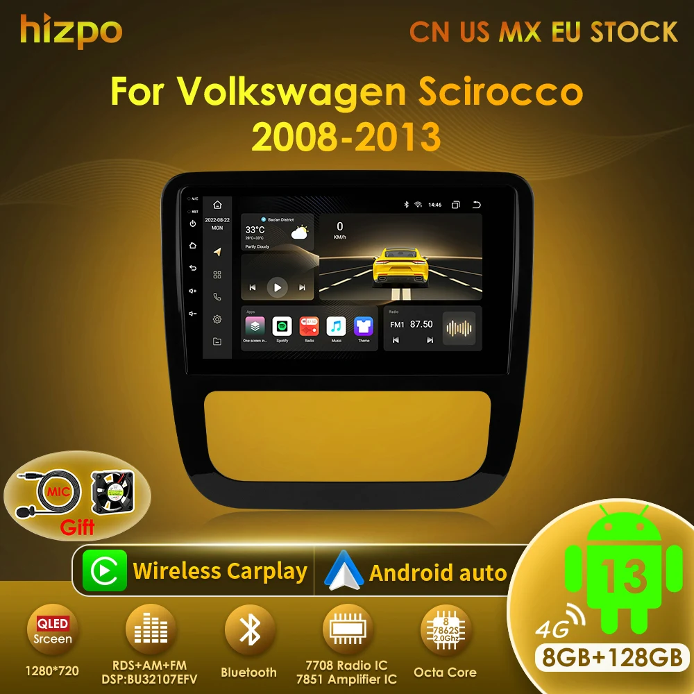 Radio de coche Hizpo 2 DIN con CarPlay inalámbrico para VW Scirocco