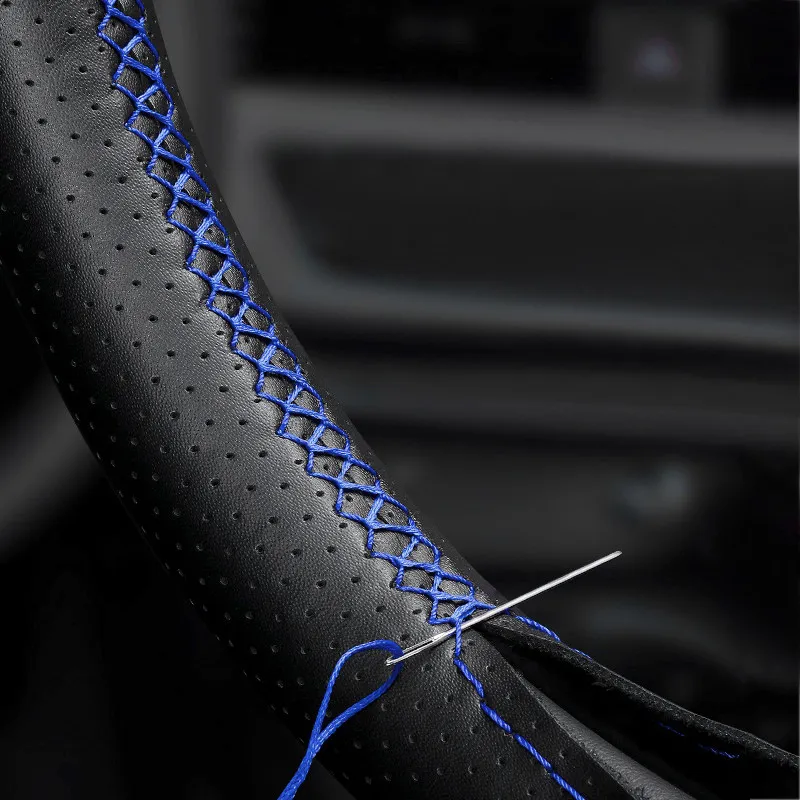 Funda de volante cosida a mano cuero microfibra perforado VW Golf 6 - imagen 4