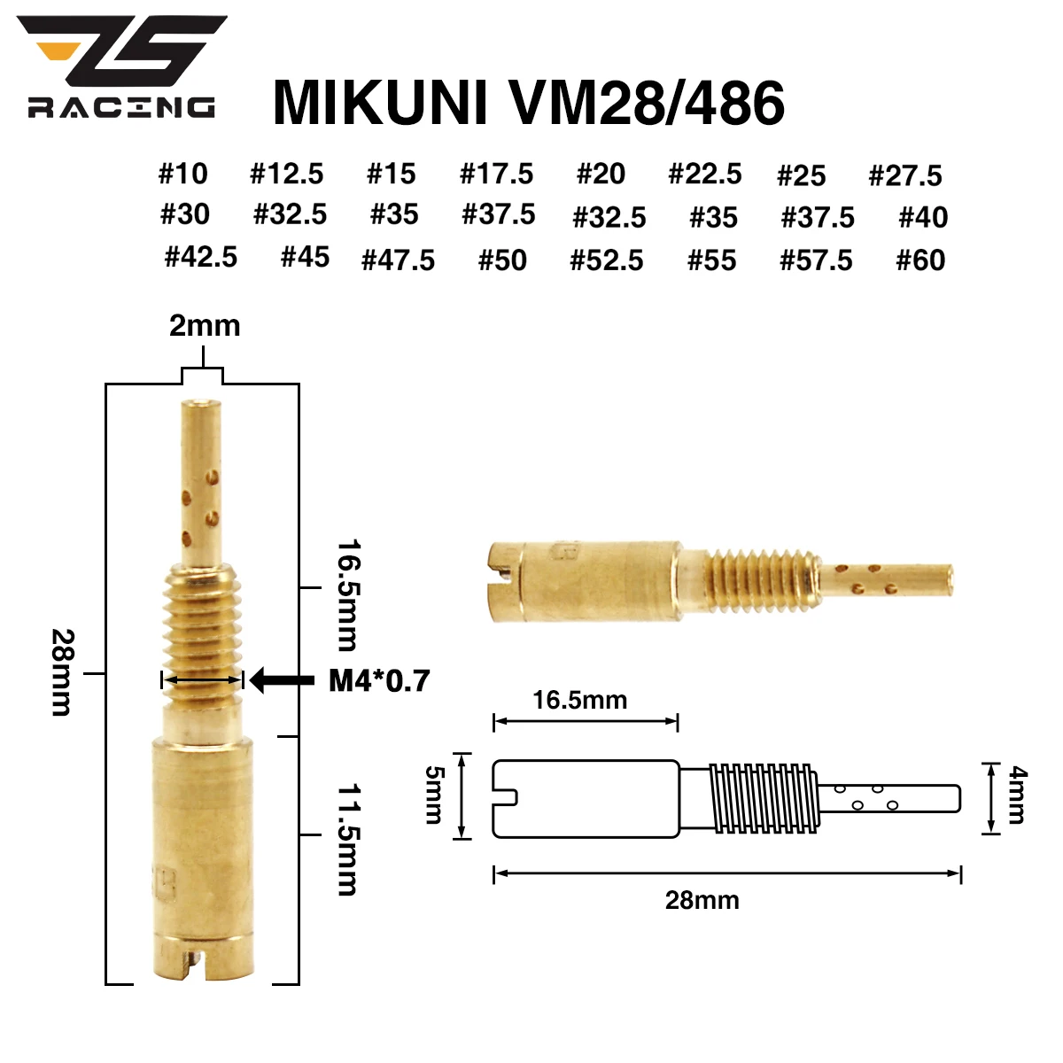 ZS Racing12/24 Uds carburador piloto de chorro lento para Mikuni RS34-RS40 TM33 TM36 TM40 TM42 TM45 TM48 HSR42/45/48 HS40 vm26 Cr125