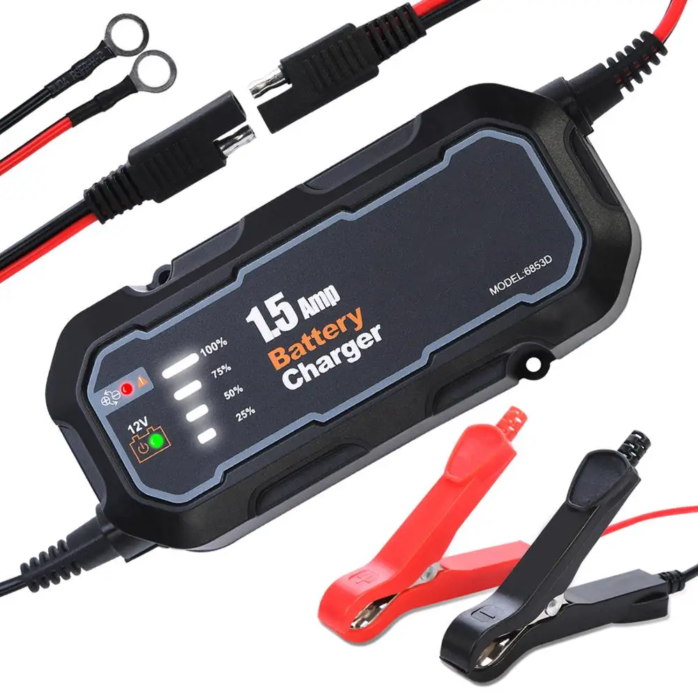 Cargador automático de batería con LED para moto, coche y ATV