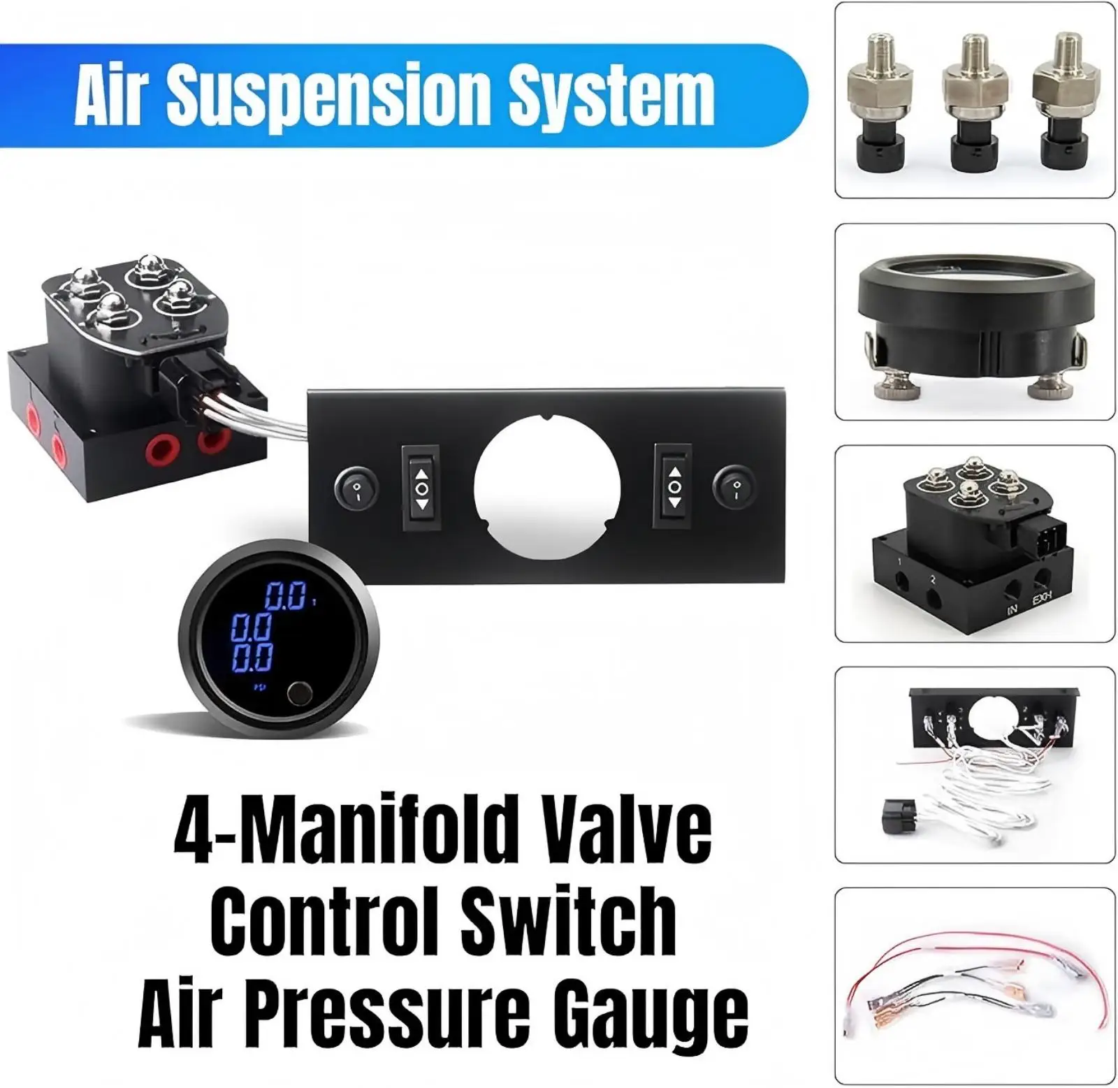 Kit de suspensión neumática 4 válvulas 12V con panel y 3 manómetros - imagen 2