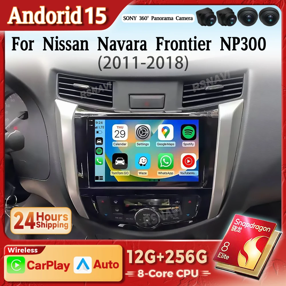 Qualcomm Snapdragon Android 15 Carplay Auto QLED pantalla Radio de coche WIFI BT 4G reproductor para Nissan NAVARA Frontier NP300 2015 - 2018