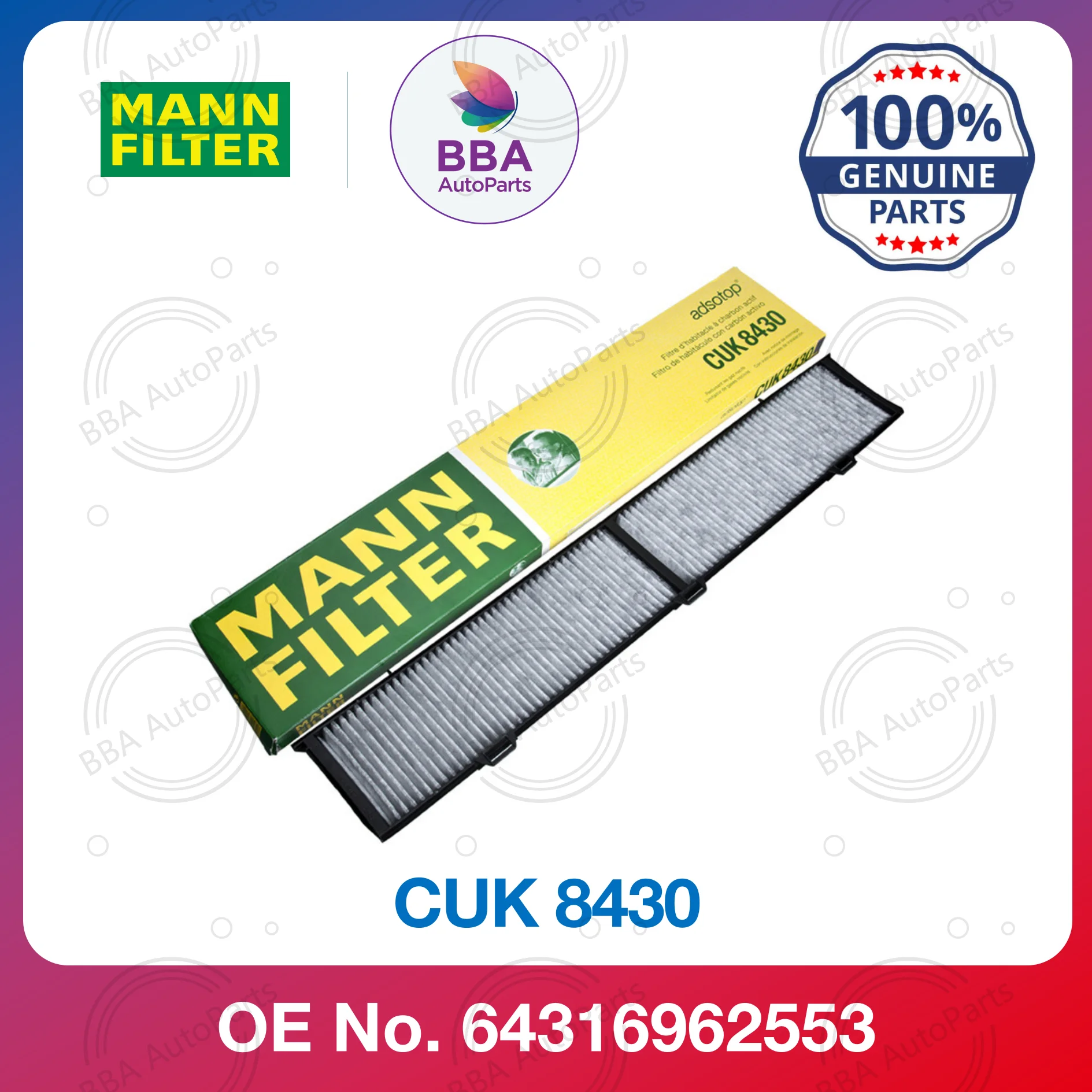Filtro aire acondicionado Mann CUK8430 – BMW 120i 320i 318i X1