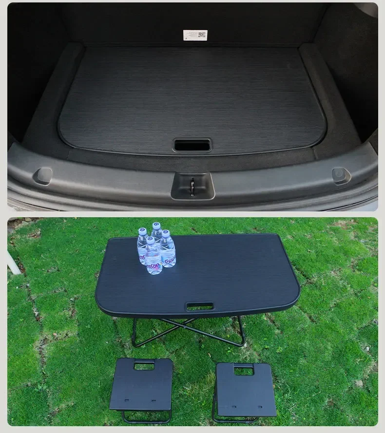 Mesa portátil plegable para coche Tesla Model 3 y Y 2024, con sillas - imagen 4