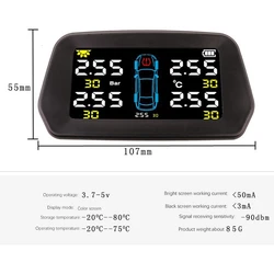 Monitor presión neumáticos TPMS con sensor solar externo y alarma