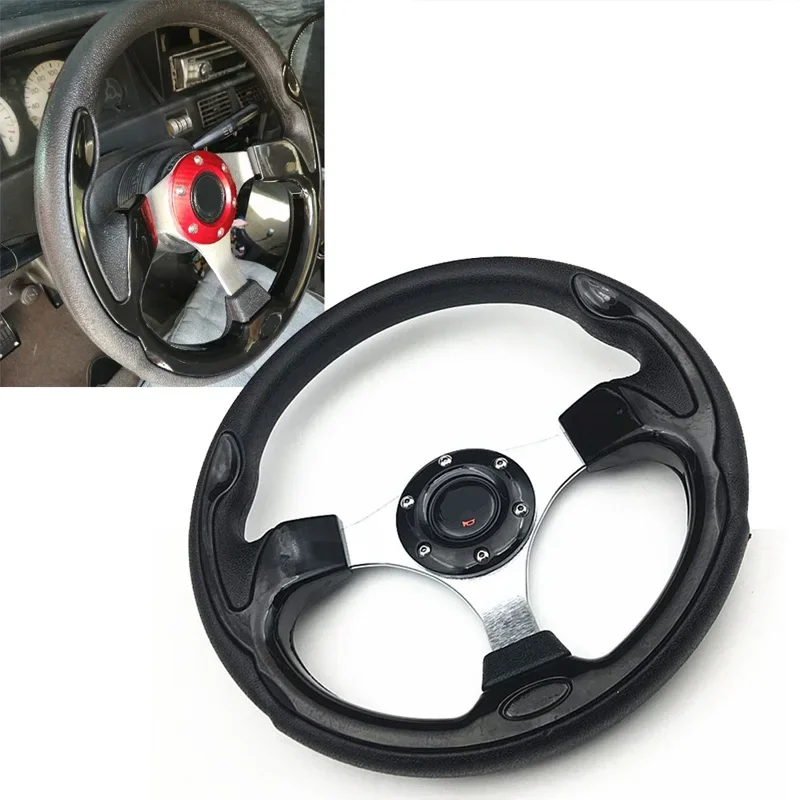 Volante deportivo universal de cuero y aluminio con bocina, 320 mm - imagen 3