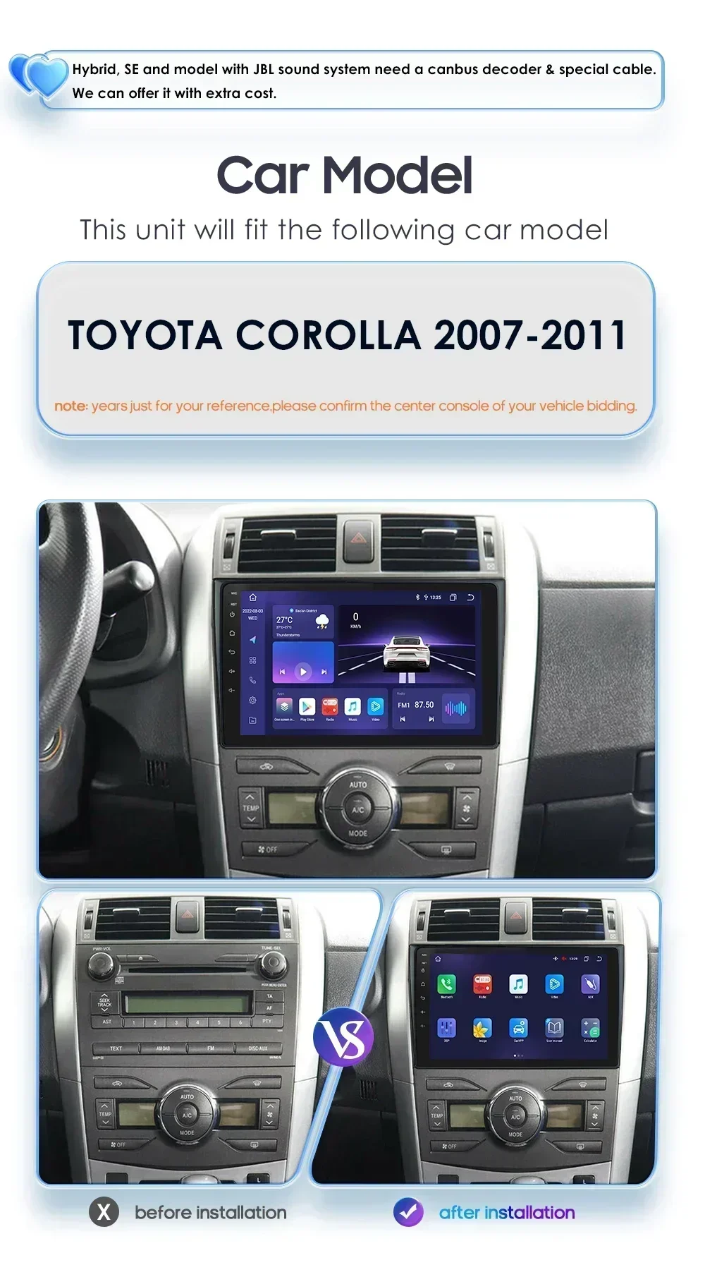 Hizpo Radio Android 2 DIN para Toyota Corolla E140/E150 2007-2011 - imagen 2