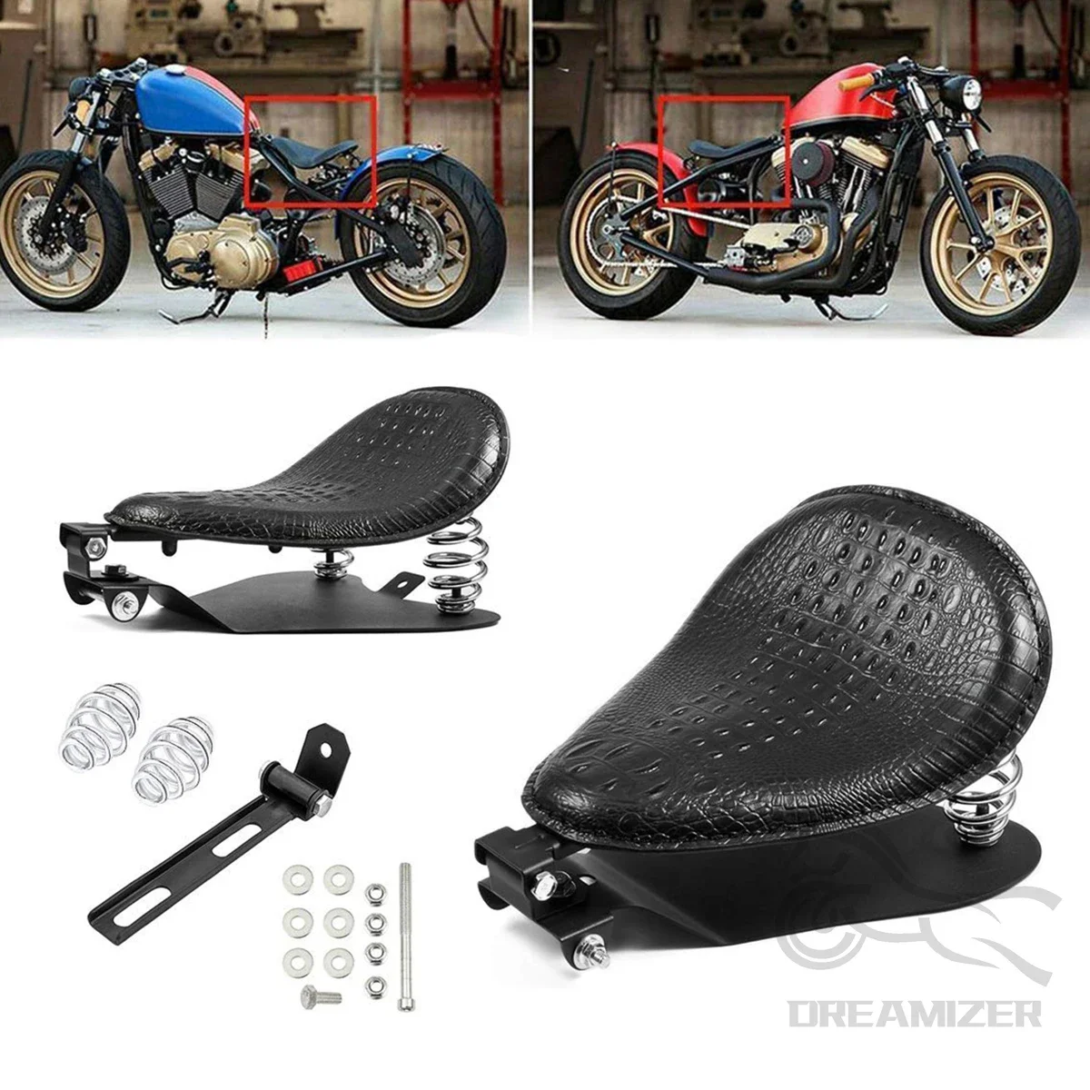 Cojín asiento moto Harley Sportster soporte resorte cuero PU - imagen 3
