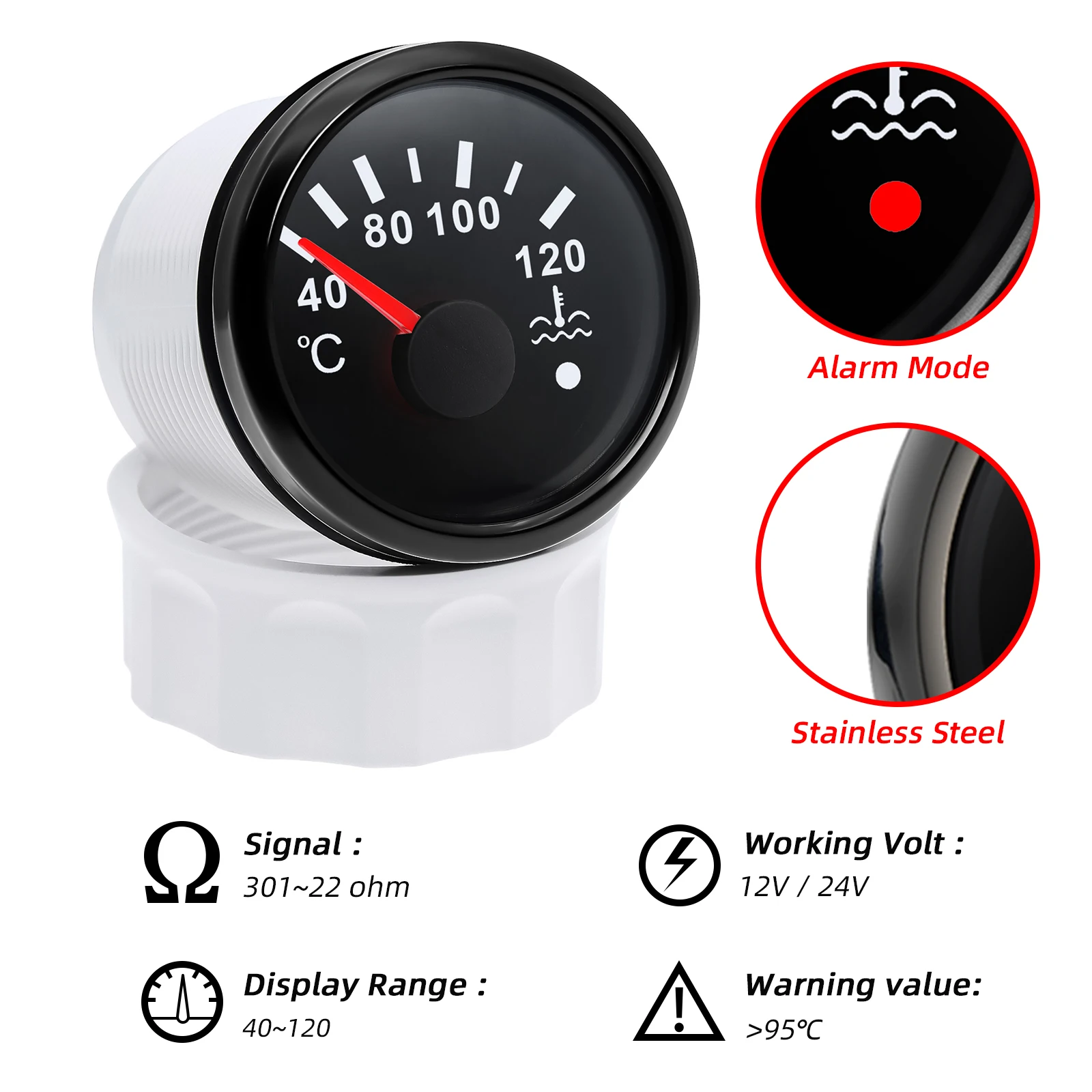 Reloj digital de temperatura del agua 40-120 °C impermeable con luz roja - imagen 3