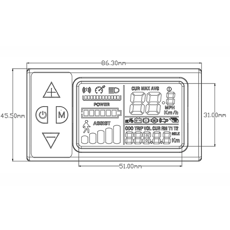Pantalla LCD 861-SM para bicicleta eléctrica y patinete, 24-60 V