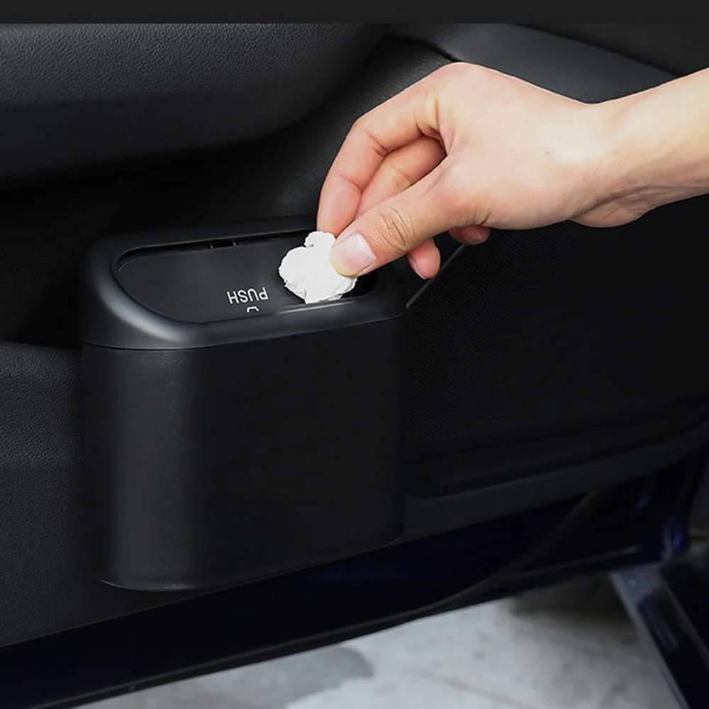 Cubo de basura para coche Beworth de plástico ABS negro