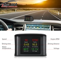 Pantalla de diagnóstico OBD2 con RPM, temperatura del agua y velocímetro