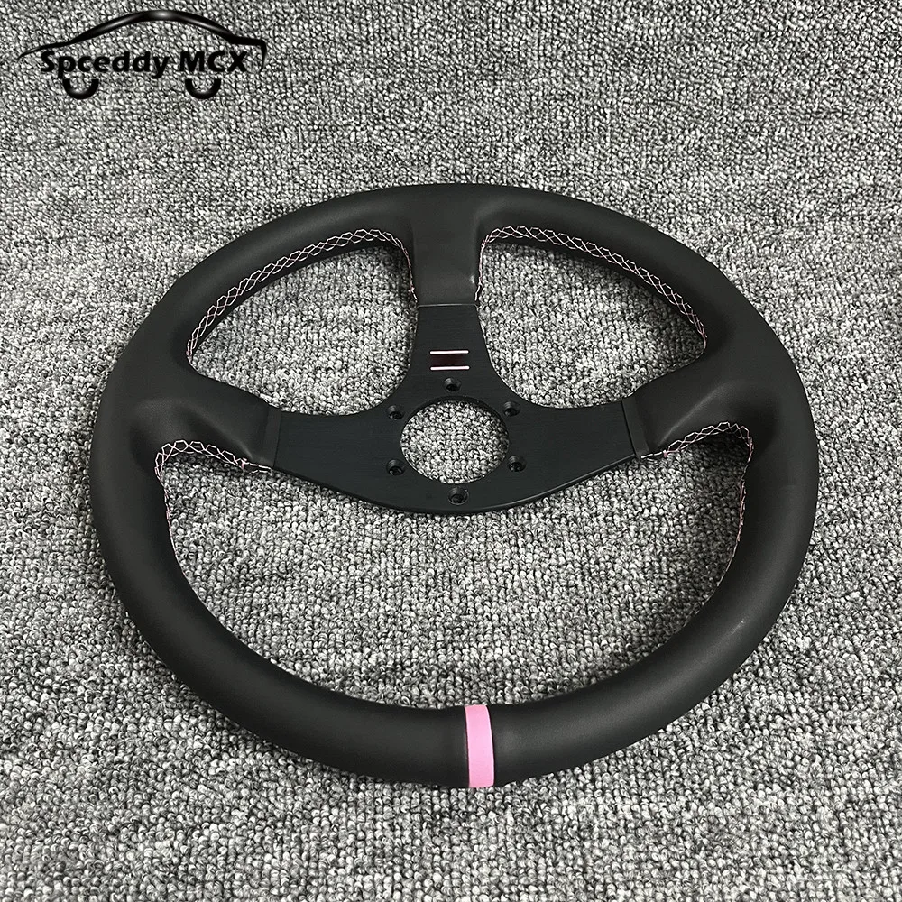 Volante de carreras JDM de cuero universal 350 mm rosa - imagen 3