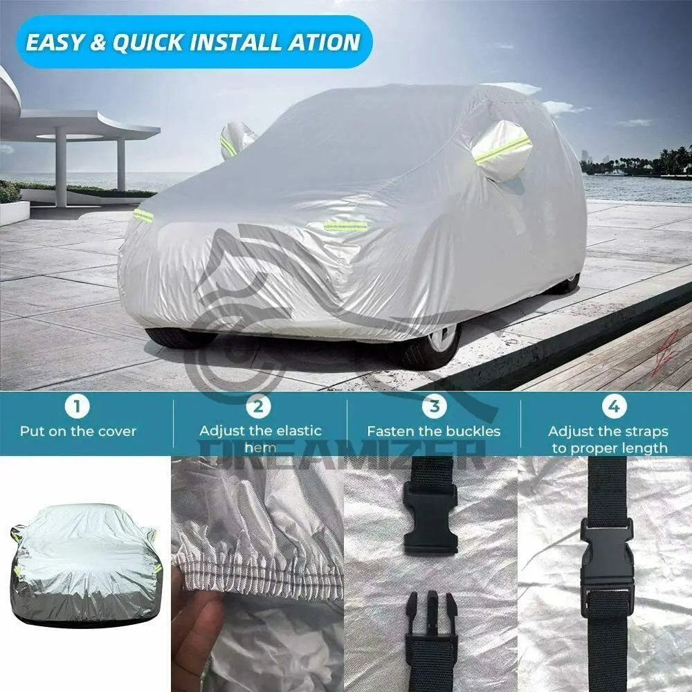 Universal L-XXXL SUV/sedán cubiertas completas para coche al aire libre impermeable sol lluvia nieve protección UV coche cremallera diseño negro funda para coche - imagen 4