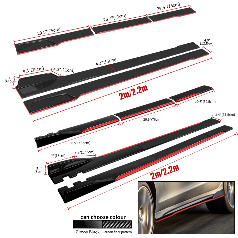 Faldones laterales universales negros efecto carbono para tuning