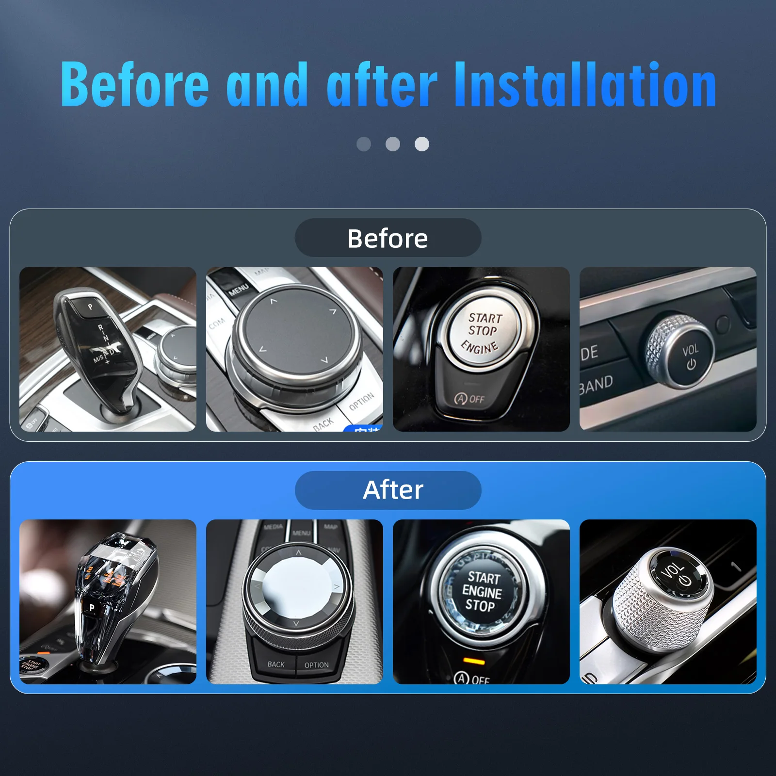 Juego de 4 piezas de perilla de palanca de cambios de cristal con retroiluminación naranja perilla de palanca de cambios automática apta para la serie BMW - imagen 4