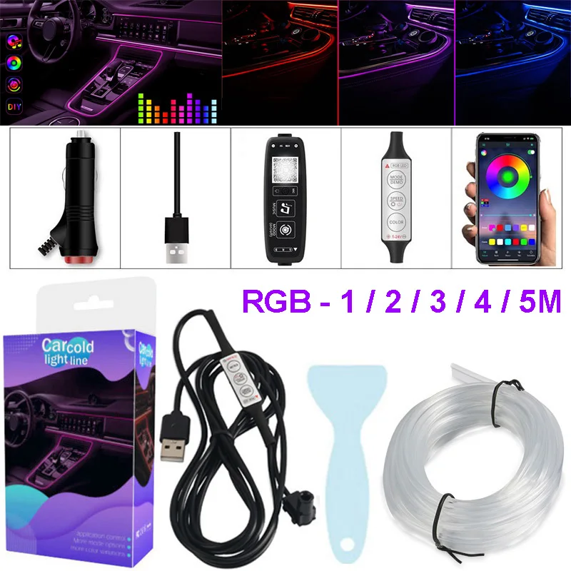 Tira LED coche interior con control app música y colores RGB