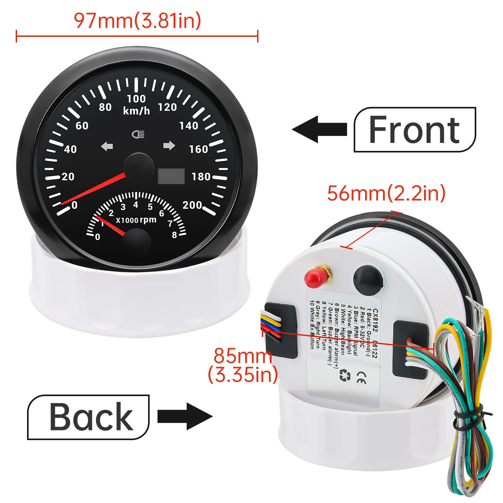 Tacómetro digital GPS con luz roja - imagen 4
