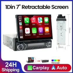 MEKEDE Radio 1 DIN con pantalla retráctil, Android Auto y CarPlay inalámbricos