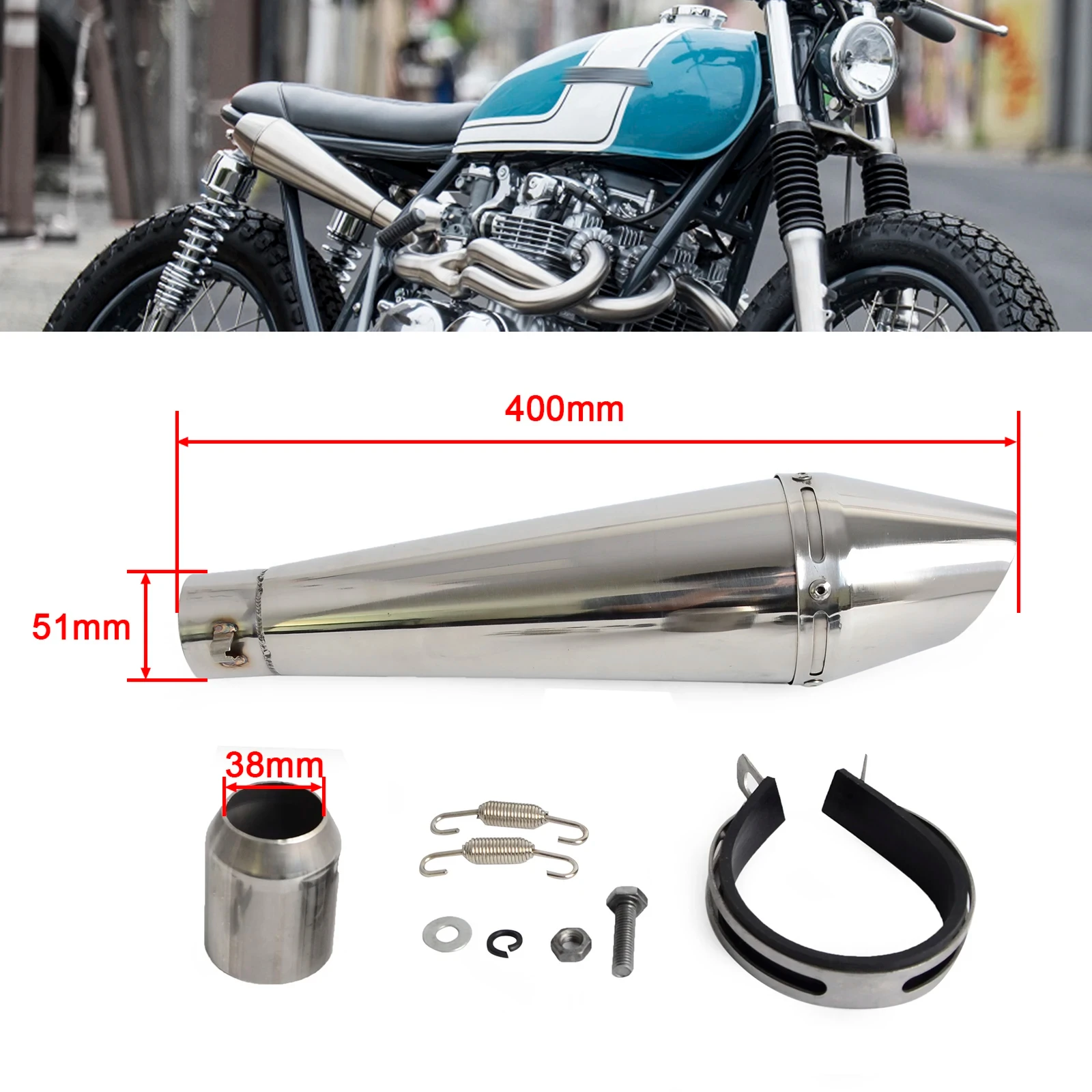 Silenciadores de escape universales de acero inoxidable GP para motocicleta, tubo de escape para bicicleta de calle Scrambler Cafe Racer con DB Killer 125-1000cc - imagen 2