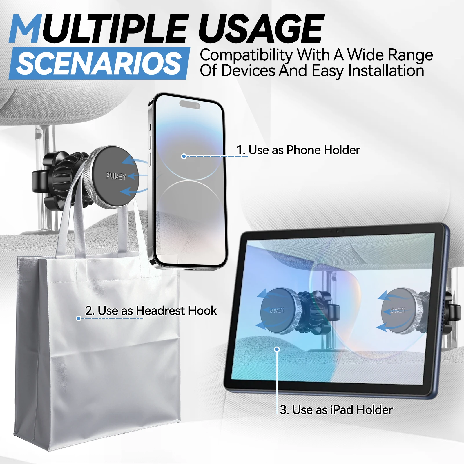 Soporte magnético para reposacabezas coche con tablet y móvil - imagen 5
