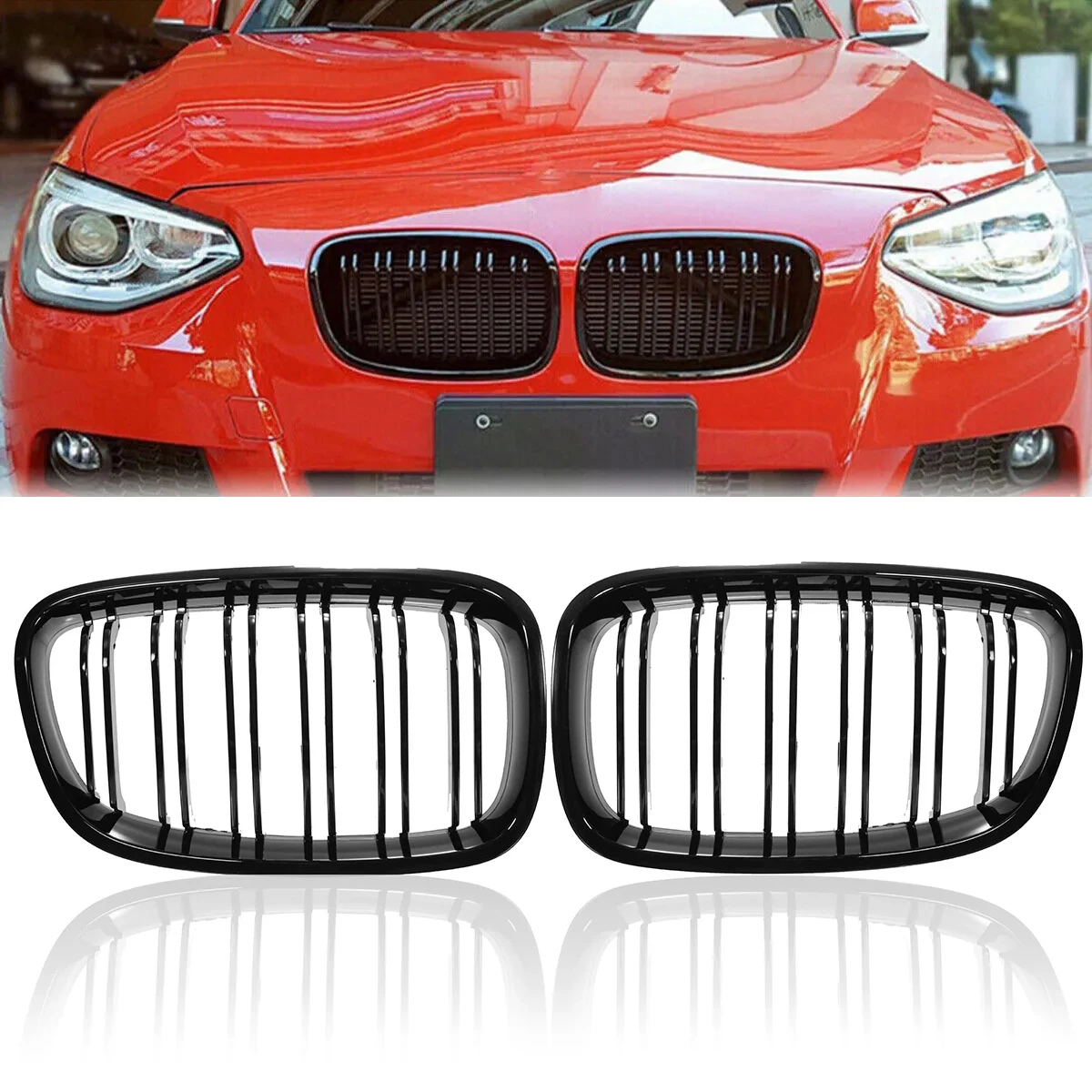 Parrilla riñón doble listón BMW Serie 1 F20 F21 negra brillante