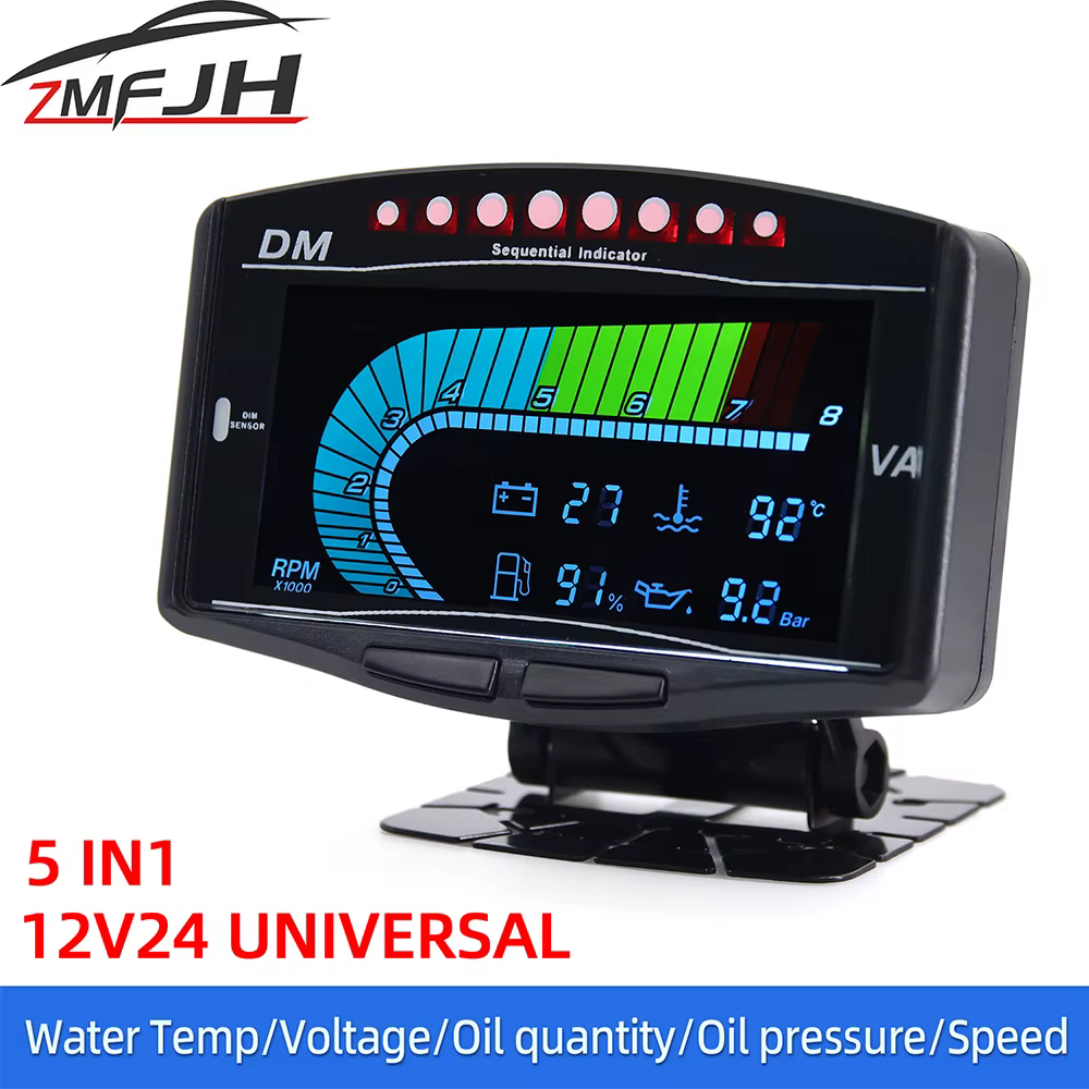 Medidor 5 en 1 tacómetro presión aceite voltaje temperatura agua 12V-24V