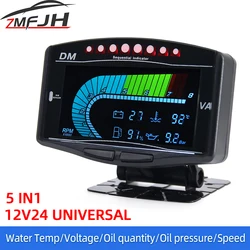 Medidor 5 en 1 tacómetro presión aceite voltaje temperatura agua 12V-24V