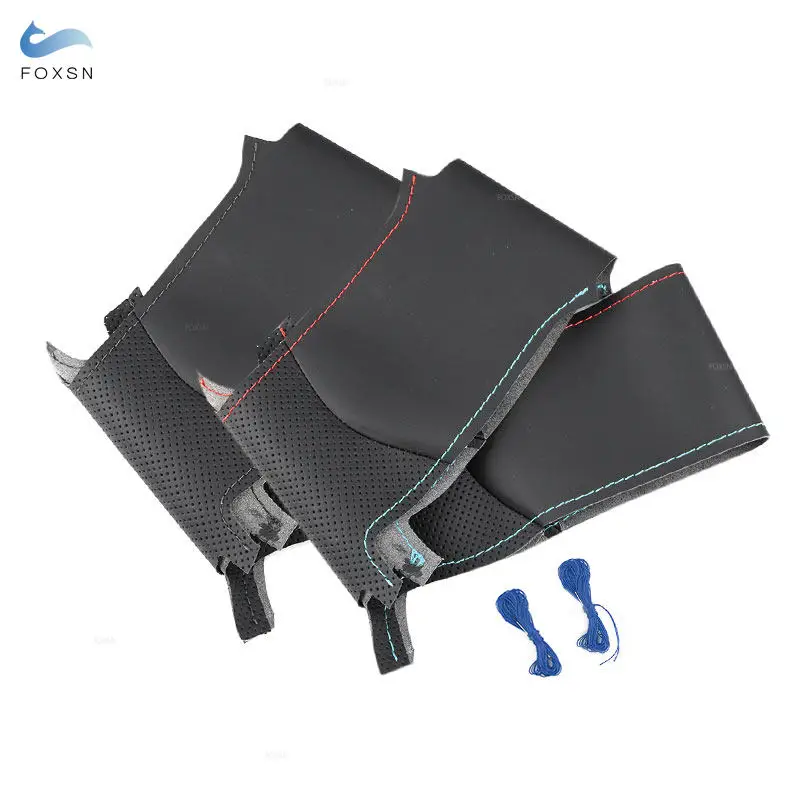 Protector para volante de coche para BMW Serie 3 5 E46 E39 X5 E53 Z3 E36 trenza de cuero de microfibra perforada con Kits de agujas y hilos - imagen 2