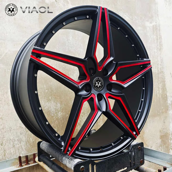 Ruedas de coche forjadas 1718 19 20 21 22 pulgadas con PCD 5x112 5x114,3 5x120 ruedas de aleación con diseño de radios múltiples en negro y rojo para Audi Golf BYD - imagen 4